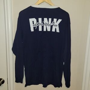 Pink Navy white logo Long Sleeve campus tee